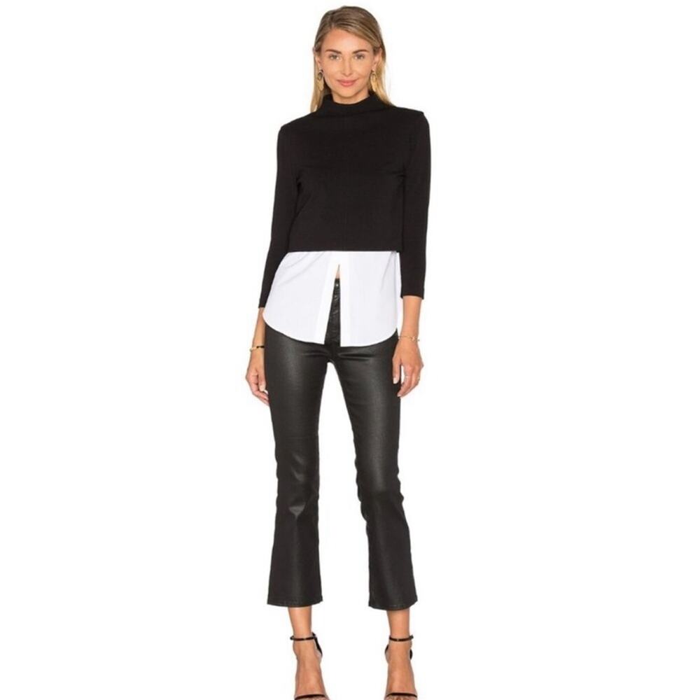 Theory Gracila Black Twill mock neck White Layered Top M